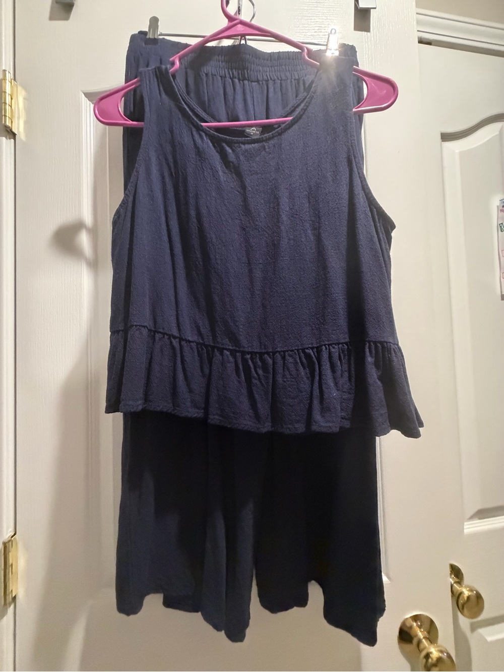 Navy Sleeveless Ruffle Hem Top/bottom - Women